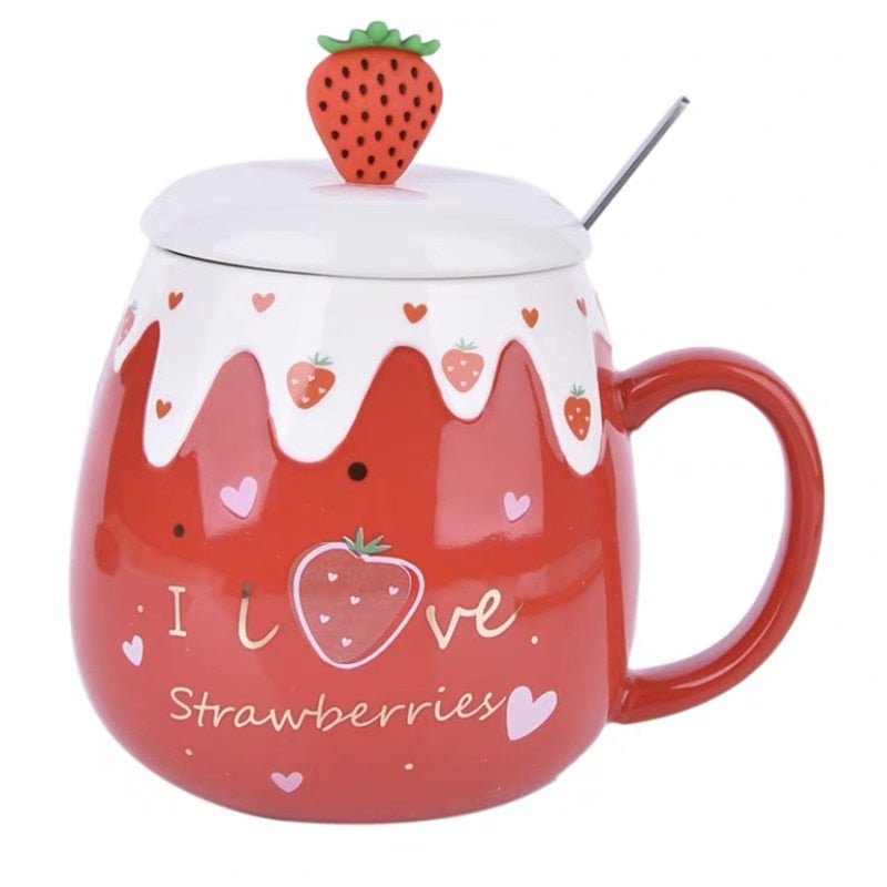 Kawaiimi - home & living - Strawberry Treasure Mug with Kawaii Lid & Teaspoon - 3