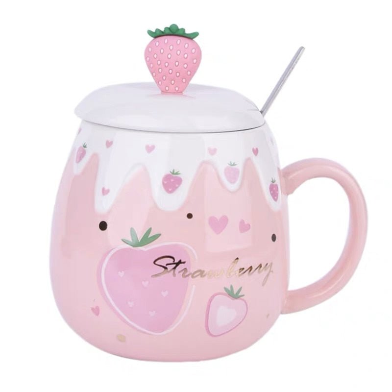 Kawaiimi - home & living - Strawberry Treasure Mug with Kawaii Lid & Teaspoon - 2