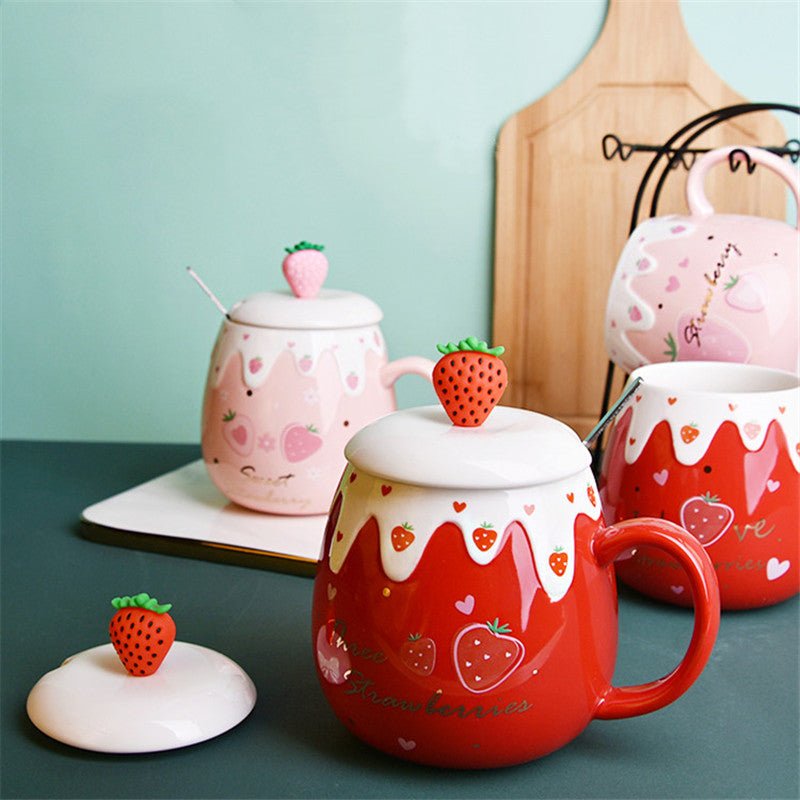 Kawaiimi - home & living - Strawberry Treasure Mug with Kawaii Lid & Teaspoon - 8