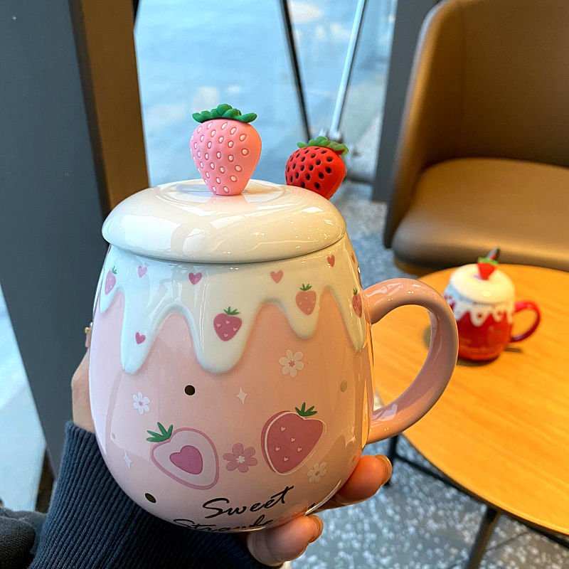 Kawaiimi - home & living - Strawberry Treasure Mug with Kawaii Lid & Teaspoon - 5