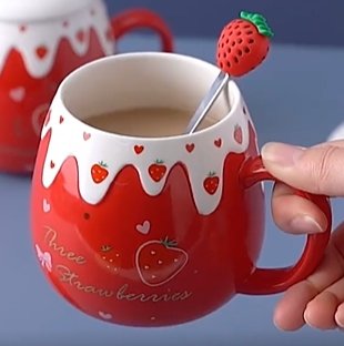 Kawaiimi - home & living - Strawberry Treasure Mug with Kawaii Lid & Teaspoon - 9