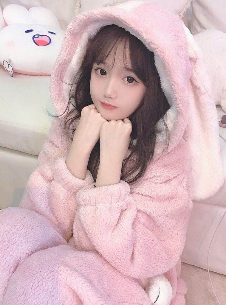 Kawaiimi - mens & womens winter pyjamas - Sweet Lolita Pink Bunny Winter Hoodies - 14