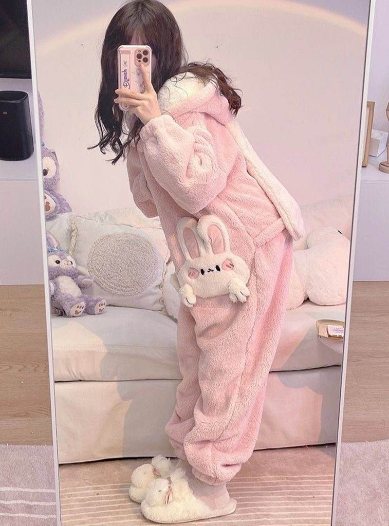 Kawaiimi - mens & womens winter pyjamas - Sweet Lolita Pink Bunny Winter Hoodies - 11