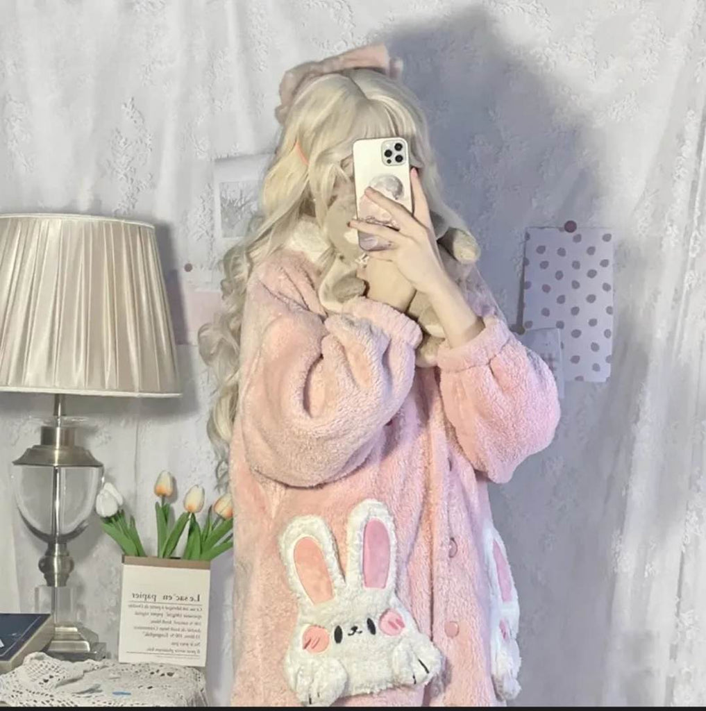 Kawaiimi - mens & womens winter pyjamas - Sweet Lolita Pink Bunny Winter Hoodies - 6