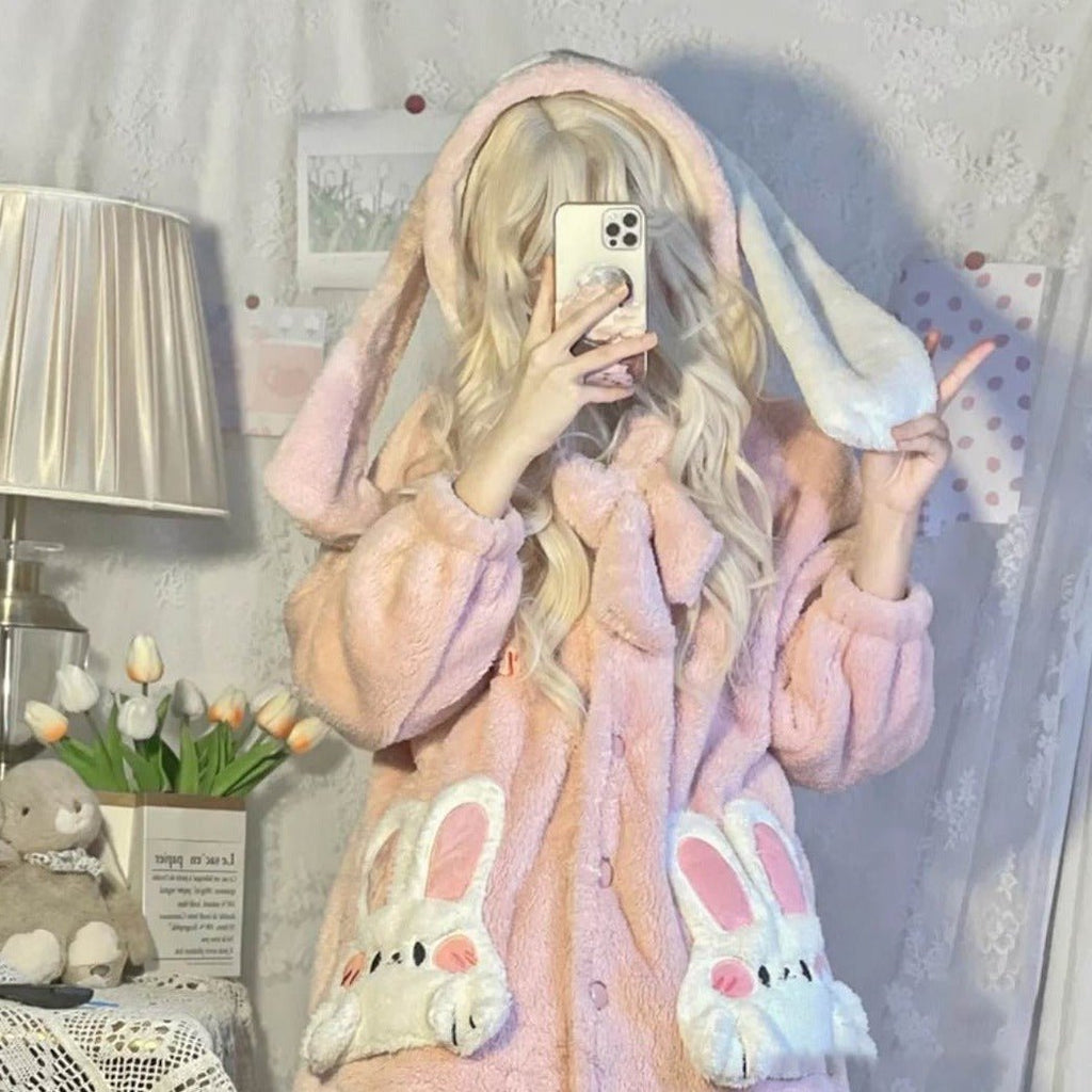 Kawaiimi - mens & womens winter pyjamas - Sweet Lolita Pink Bunny Winter Hoodies - 3