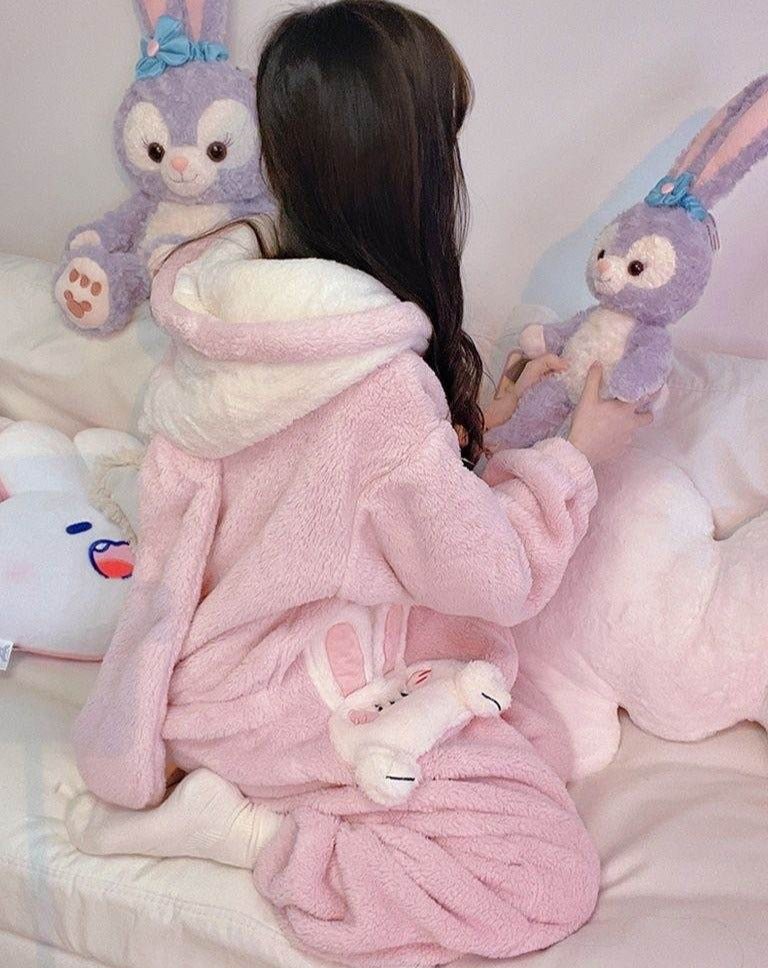 Kawaiimi - mens & womens winter pyjamas - Sweet Lolita Pink Bunny Winter Hoodies - 13
