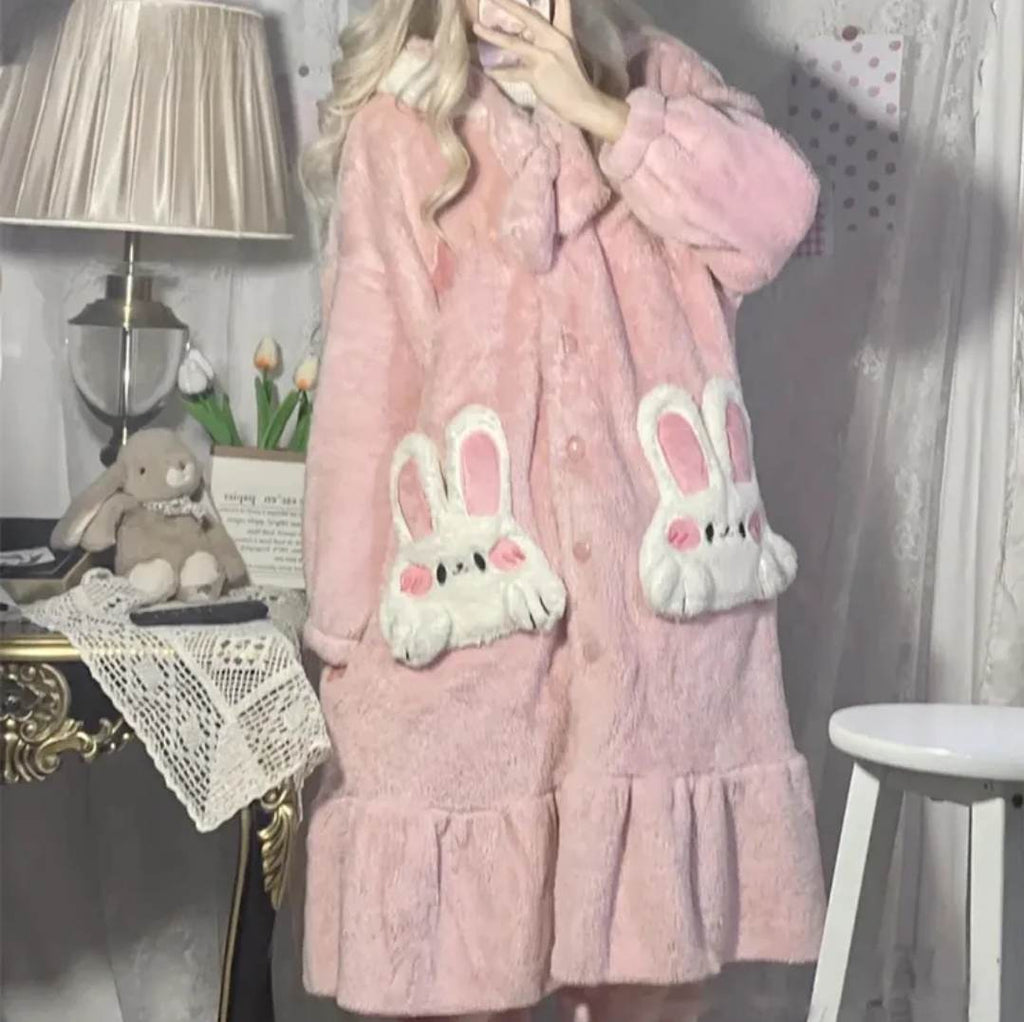 Kawaiimi - mens & womens winter pyjamas - Sweet Lolita Pink Bunny Winter Hoodies - 7