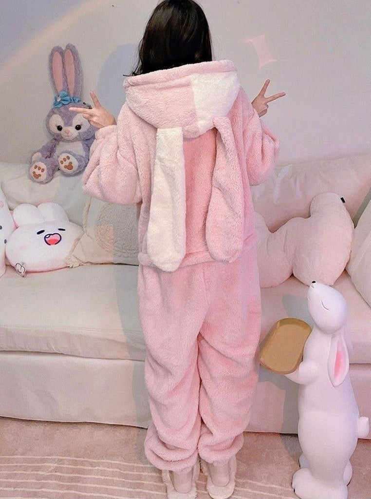 Kawaiimi - mens & womens winter pyjamas - Sweet Lolita Pink Bunny Winter Hoodies - 12