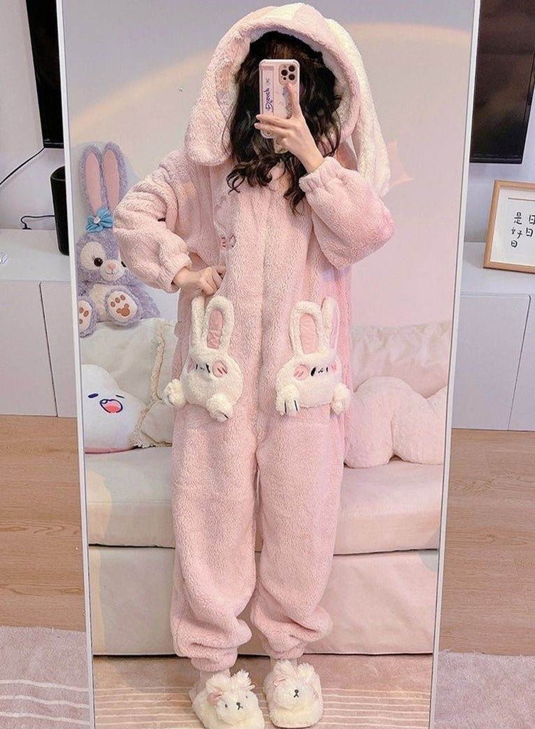 Kawaiimi - mens & womens winter pyjamas - Sweet Lolita Pink Bunny Winter Hoodies - 15