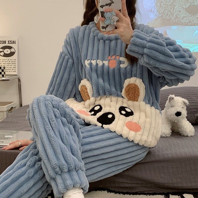 Kawaiimi - mens & womens winter pyjamas - Teddy and Tabby Flannel Pyjama Set - 6