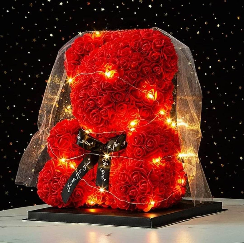 Kawaiimi - decorative rose teddy bear - Valentine's Rose Bear with Fairy Light & Gift Box - 4