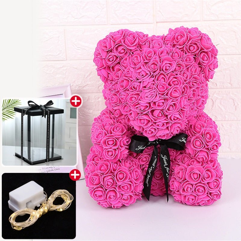 Kawaiimi - decorative rose teddy bear - Valentine's Rose Bear with Fairy Light & Gift Box - 15