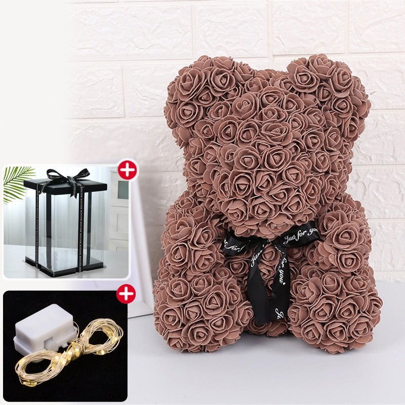 Kawaiimi - decorative rose teddy bear - Valentine's Rose Bear with Fairy Light & Gift Box - 13