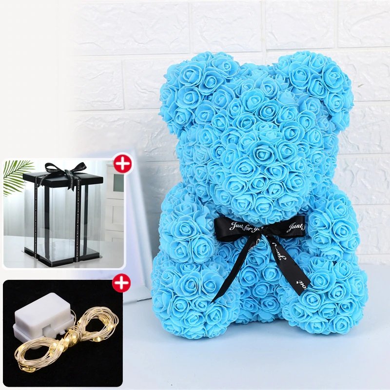 Kawaiimi - decorative rose teddy bear - Valentine's Rose Bear with Fairy Light & Gift Box - 17