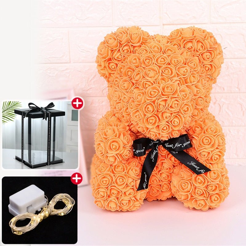 Kawaiimi - decorative rose teddy bear - Valentine's Rose Bear with Fairy Light & Gift Box - 10