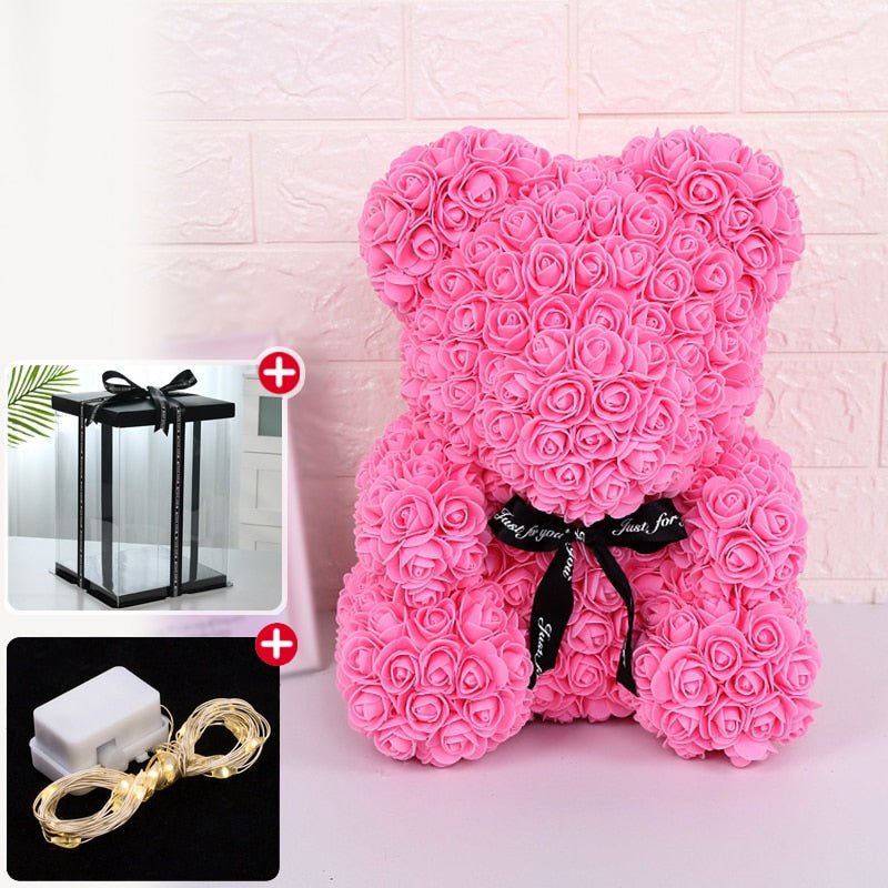 Kawaiimi - decorative rose teddy bear - Valentine's Rose Bear with Fairy Light & Gift Box - 8