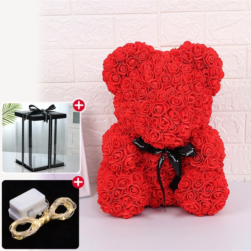 Kawaiimi - decorative rose teddy bear - Valentine's Rose Bear with Fairy Light & Gift Box - 5