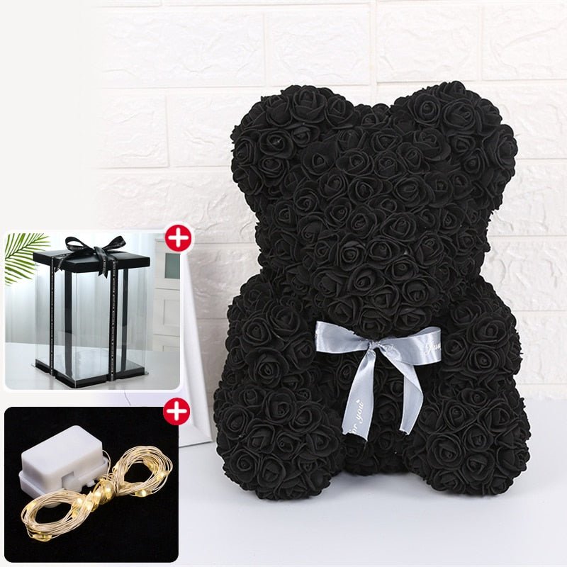 Kawaiimi - decorative rose teddy bear - Valentine's Rose Bear with Fairy Light & Gift Box - 14