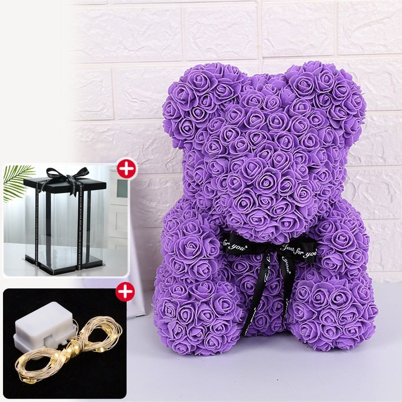 Kawaiimi - decorative rose teddy bear - Valentine's Rose Bear with Fairy Light & Gift Box - 11